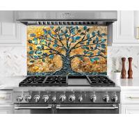 Myphotostation 76x51cm Mosaic Tree of Life Radiant Glass Splashback for stove Tempered Glass Backsplash, Glass Backguards For Kitchen, Stove Wall Protector, Cooker Wall Panel, Stove Back Cover