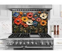 Myphotostation 76x61cm Blooming Floral Mosaic Glass Splashback for stove Tempered Glass Backsplash, Glass Backguards For Kitchen Stove, Cutting Board, Cooker Wall Panel, Stove Back Cover