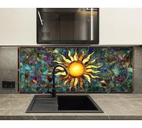 Myphotostation 76x70cm Colorful Floral Glass Splashback for stove Tempered Glass Backsplash, Glass Backguards For Kitchen, Stove Wall Protector, Cutting Board, Stove Back Cover