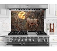 Myphotostation 76x70cm Golden Moonlit Deer Floral Bronze Glass Splashback for stove Tempered Glass Backsplash, Glass Backguards For Kitchen, Stove Wall Protector, Cutting Board, Cooker Wall Panel