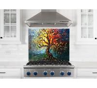 Myphotostation 76x70cm Mosaic Tree Glass Splashback for stove Tempered Glass Backsplash, Glass Backguards For Kitchen, Stove Wall Protector, Cutting Board, Cooker Wall Panel, Stove Back Cover