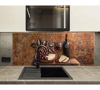 Myphotostation 76x70cm Wine, Cheese & Bread Glass Splashback for stove Tempered Glass Backsplash, Glass Backguards For Kitchen, Stove Wall Protector, Cooker Wall Panel, Stove Back Cover