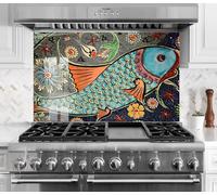Myphotostation 76x76cm Mosaic Fish Glass Splashback for stove Tempered Glass Backsplash, Glass Backguards For Kitchen, Stove Wall Protector, Cutting Board, Cooker Wall Panel, Stove Back Cover