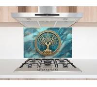 Myphotostation 76x76cm Turquoise Tree of Life Glass Splashback for stove Tempered Glass Backsplash, Glass Backguards For Kitchen, Stove Wall Protector, Cutting Board, Stove Back Cover