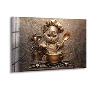 Myphotostation 90x36cm Chef Cat at the Stove Glass Splashback for stove Tempered Glass Backsplash, Glass Backguards For Kitchen Stove,Cutting Board, Cooker Wall Panel, Stove Back Cover