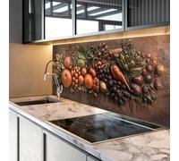 Myphotostation 90x36cm Rustic Fruit & Vegetable Glass Splashback for stove Tempered Glass Backsplash, Glass Backguards For Kitchen, Stove Wall Protector, Cutting Board, Stove Back Cover