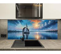 Myphotostation 90x36cm Tranquil Sailboat Journey at Sunset Glass Splashback for stove Tempered Glass Backsplash, Glass Backguards For Stove Wall Protector, Cutting Board, Cooker Wall Panel