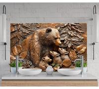 Myphotostation 90x60cm Mother Bear and Cubs Glass Splashback for stove Tempered Glass Backsplash, Glass Backguards For Kitchen, Stove Wall Protector, Cutting Board, Stove Back Cover