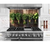 Myphotostation 90x60cm Rustic Fresh Herbs Glass Splashback for stove Tempered Glass Backsplash, Glass Backguards For Kitchen Stove, Cutting Board, Cooker Wall Panel, Stove Back Cover