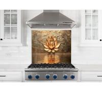 Myphotostation 90x76cm Golden Lotus Serenity Glass Splashback for stove Tempered Glass Backsplash, Glass Backguards For Kitchen, Stove Wall Protector, Cooker Wall Panel, Stove Back Cover