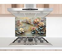 Myphotostation 90x76cm Lotus and Dragonfly Glass Splashback for stove Tempered Glass Backsplash, Glass Backguards For Kitchen, Stove Wall Protector,Cooker Wall Panel