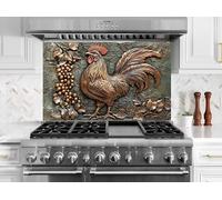 Myphotostation 90x76cm Rooster and Grapevine Glass Splashback for stove Tempered Glass Backsplash, Glass Backguards For Kitchen, Stove Wall Protector, Cooker Wall Panel, Stove Back Cover