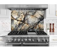 Myphotostation 91x91cm Majestic Cracked Marble Glass Splashback for stove Tempered Glass Backsplash, Glass Backguards For Kitchen Stove, Cutting Board, Cooker Wall Panel, Stove Back Cover