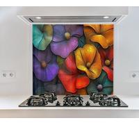 Myphotostation 91x91cm Radiant Bloom Multicolor Floral Glass Splashback for stove Tempered Glass Backsplash, Glass Backguards For Kitchen Stove,Cutting Board, Cooker Wall Panel, Stove Back Cover