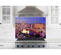 Myphotostation 91x91cm Viva Nights Las Vegas Skyline Glass Splashback for stove Tempered Glass Backsplash, Glass Backguards For Stove Wall Protector, Cutting Board, Cooker Wall Panel