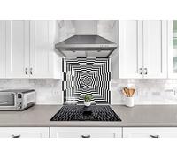 Myphotostation Black and White Tempered Glass Backsplash 60WX40H'' Geometric Splashback for Kitchen Decor Bathroom Wall Protector Oven Backsplash Panel Tile Glass Stove Splashback Kitchen Decor