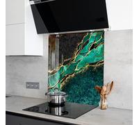Myphotostation Black Marble Green Tempered Glass Backsplash 12x12'' Dark Color Splashback for Kitchen Decor Bathroom Wall Protector Stove Backsplash Panel Tile Glass Cooker Splashback