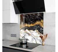Myphotostation Black Marble Tempered Glass Backsplash 48Wx32H'' Abstract Splashback for Kitchen Decor Bathroom Wall Protector Oven Backsplash Panel Tile Glass Stove Splashback Kitchen Decor