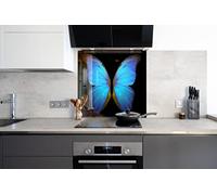 Myphotostation Butterfly Wings Tempered Glass Backsplash 48Wx32H'' Butterfly Splashback for Kitchen Decor Bathroom Wall Protector Stove Backsplash Panel Tile Glass Animal Splashback