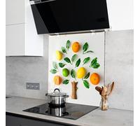 Myphotostation Citrus Lemon Tempered Glass Backsplash 30x27.5'' Fruit Tree Splashback for Kitchen Decor Bathroom Wall Protector Oven Backsplash Panel Tile Glass Cooker Splashback