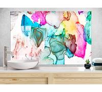 Myphotostation Colorful Alcohol ink Tempered Glass Backsplash 43Wx27H'' Abstract Splashback for Kitchen Wall Decor Bathroom Wall Protector Stove Backsplash Panel Tile Glass Splashback Kitchen