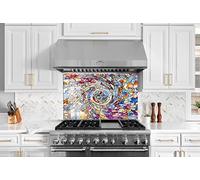 Myphotostation Colorful Stained Tempered Glass Backsplash 30x24'' Fractal Splashback for Kitchen Decor Bathroom Wall Protector Stove Backsplash Panel Tile Glass Splashback
