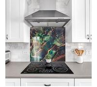 Myphotostation.com 16x16'' Tempered Glass Green Marble Backsplash Design Cooker Wall Backsplash Panel Glass Splashback For Kitchen Panel Design Gold Marble Splashback