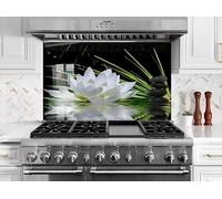 Myphotostation.com 16x16'' Tempered Glass Lily Flower Backsplash Design Cooker Wall Backsplash Panel Glass Splashback For Kitchen Panel Design Zen Spa Stones Splashback