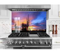 Myphotostation.com 24x24'' Tempered Glass Cactus Backsplash Design Cooker Wall Backsplash Panel Glass Splashback For Stove Panel Design Arizona Desert Splashback
