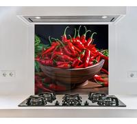 MyPhotostation.com 30Wx27.5H'' Herbs Chilli Pepper Glass Backsplash Tempered Glass Kitchen Backsplash Tile,Stove Back Cover,Stove Splashback Tile,Cutting Board,Kitchen Sink Splash Guard