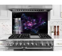 Myphotostation.com 30Wx27.5H'' Tempered Glass Abstract Flower Backsplash Design Cooker Wall Backsplash Panel Glass Splashback For Kitchen Panel Design Dark Floral Splashback Herbs