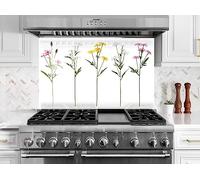 Myphotostation.com 30Wx27.5H'' Tempered Glass Botanical Backsplash Design Cooker Wall Backsplash Panel Glass Splashback For Kitchen Panel Design Floral Splashback Herbs