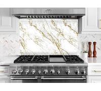 Myphotostation.com 35.4Wx14H'' Tempered Glass Marble Backsplash Design Cooker Wall Backsplash Panel Glass Splashback For Kitchen Panel Design White Marble Splashback