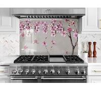 Myphotostation.com 40x40'' Tempered Glass Botanical Backsplash Design Cooker Wall Backsplash Panel Glass Splashback For Kitchen Panel Design Pink Floral Splashback Herbs