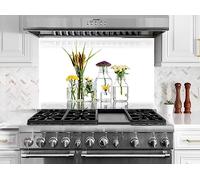 Myphotostation.com 48Wx32H'' Tempered Glass Herbs Backsplash Design Cooker Wall Backsplash Panel Glass Splashback For Kitchen Panel Design Floral Splashback