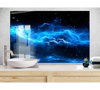 Myphotostation Dark Blue Clouds Tempered Glass Backsplash 47Wx19H'' Stars Space Splashback for Kitchen Decor Bathroom Wall Protector Stove Backsplash Panel Tile Glass Splashback