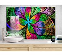 Myphotostation Fractal Flower Tempered Glass Backsplash 24x24'' Stained Splashback for Kitchen Wall Decor Bathroom Wall Protector Stove Backsplash Panel Tile Glass Splashback Kitchen