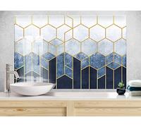 Myphotostation Gold Geometric Tempered Glass Backsplash 35.5Wx24H'' Hexagon Splashback for Kitchen Decor Bathroom Wall Protector Stove Backsplash Panel Tile Glass Splashback