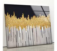 Myphotostation Golden Abstract Tempered Glass Wall Art 28Wx18H'' Black Gold Fractal Wall Art Modern Decor Glass Printing Large Wall Art for Living Room Tempered Glass Panel Blue Abstract Wall Decor