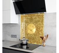 Myphotostation Golden Leaf Tempered Glass Backsplash 35.5Wx24H'' Gold Splashback for Kitchen Decor Bathroom Wall Protector Stove Backsplash Panel Tile Glass Splashback