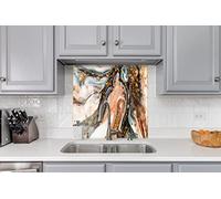 Myphotostation Golden Marble Tempered Glass Backsplash 12x12'' Gold Abstract Splashback for Kitchen Decor Bathroom Wall Protector Oven Backsplash Panel Tile Glass Stove Splashback Kitchen Decor