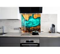 Myphotostation Green Alcohol ink Tempered Glass Backsplash 20x20'' Abstract Splashback for Kitchen Wall Decor Bathroom Wall Protector Stove Backsplash Panel Tile Glass Splashback