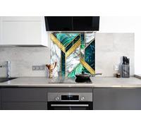 Myphotostation Green Marble Tempered Glass Backsplash 35.4Wx14H'' Abstract Splashback for Kitchen Wall Decor Bathroom Wall Protector Stove Backsplash Panel Tile Glass Splashback Kitchen Wall Decor