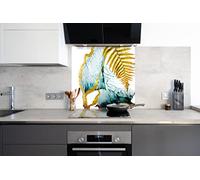 Myphotostation Leaves Tempered Glass Backsplash 24x24'' Botanical Splashback for Kitchen Decor Bathroom Wall Protector Oven Backsplash Panel Tile Glass Stove Splashback Kitchen Decor