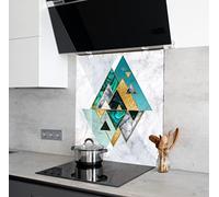 Myphotostation Marble Textured Tempered Glass Backsplash 48Wx32H'' Gold Green Splashback for Kitchen Decor Bathroom Wall Protector Oven Backsplash Panel Tile Glass Stove Splashback Kitchen Decor