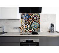 Myphotostation Mosaic Tiles Tempered Glass Backsplash 24x24'' Mosaic Splashback for Kitchen Decor Bathroom Wall Protector Stove Backsplash Panel Tile Glass Splashback