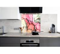 Myphotostation Pink Marble Tempered Glass Backsplash 47Wx19H'' Fractal Splashback for Kitchen Decor Bathroom Wall Protector Oven Backsplash Panel Tile Glass Cooker Splashback