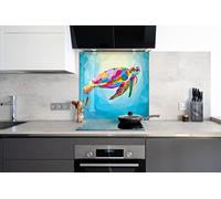 Myphotostation Sea Turtle Tempered Glass Backsplash 16x16'' Blue Water Ocean Splashback for Kitchen Decor Bathroom Wall Protector Stove Backsplash Panel Tile Glass Cooker Splashback