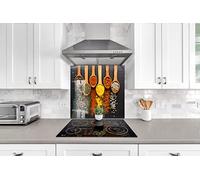Myphotostation Spices Tempered Glass Backsplash 28Wx18H'' Spice Splashback for Kitchen Decor Bathroom Wall Protector Stove Backsplash Panel Tile Glass Splashback Food