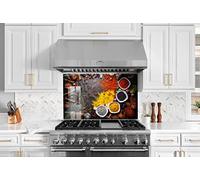 Myphotostation Spices Tempered Glass Backsplash 43Wx27H'' Spice Splashback for Kitchen Decor Bathroom Wall Protector Stove Backsplash Panel Tile Glass Splashback